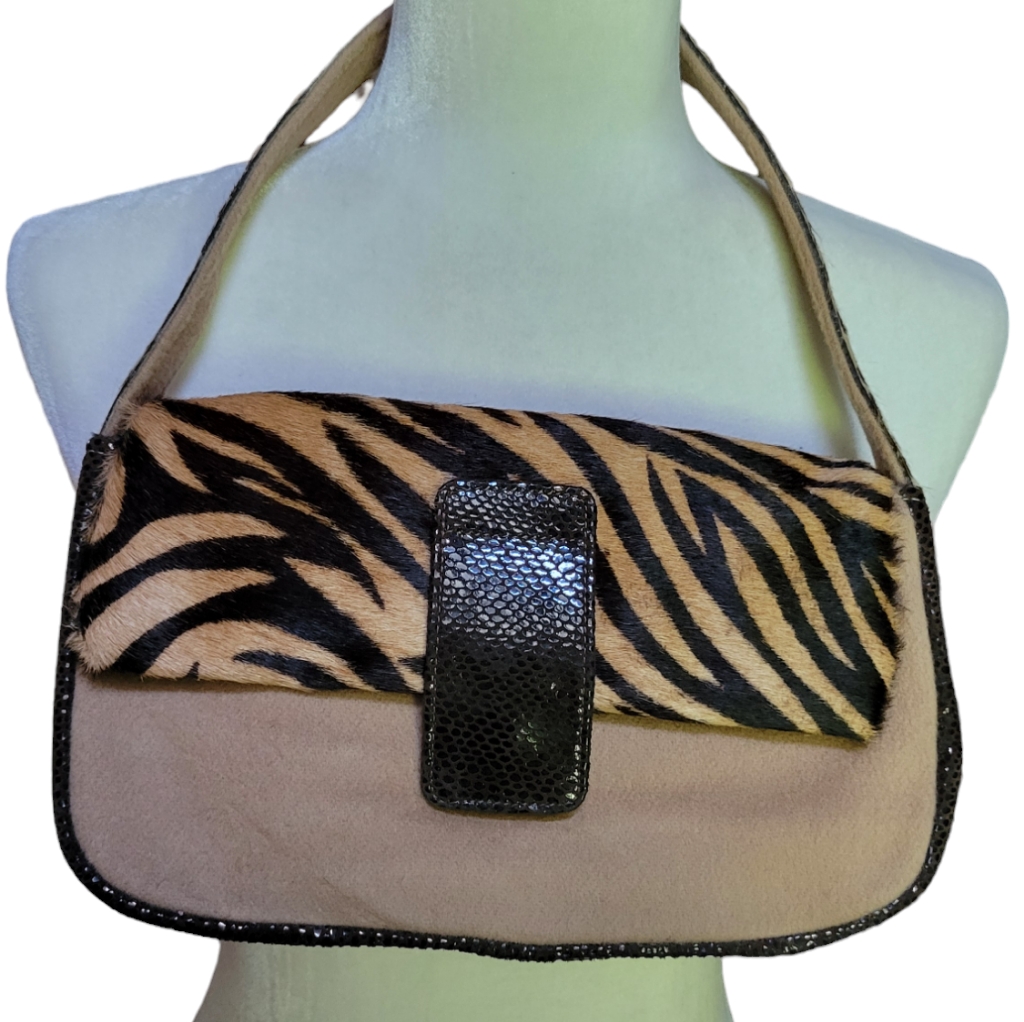 Clever Carriage Co Calf Hair Leather & Wool Handbag